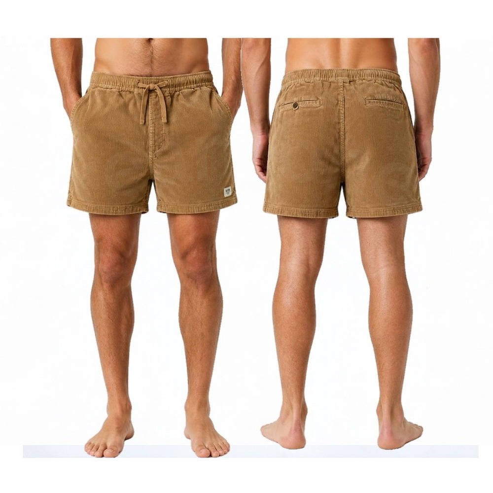 Katin Tan/Brown Corduroy Cord Elastic Waist Drawstring Local Shorts Men's Large